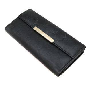 Gucci Double hook Long Wallet Black Leather